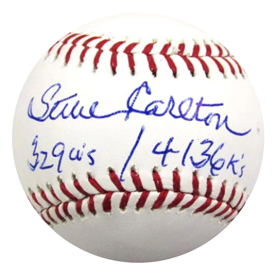 Steve Carlton Autographed Baseball With Pitching Stat Inscriptions (329Ws / 4.136 Ks)