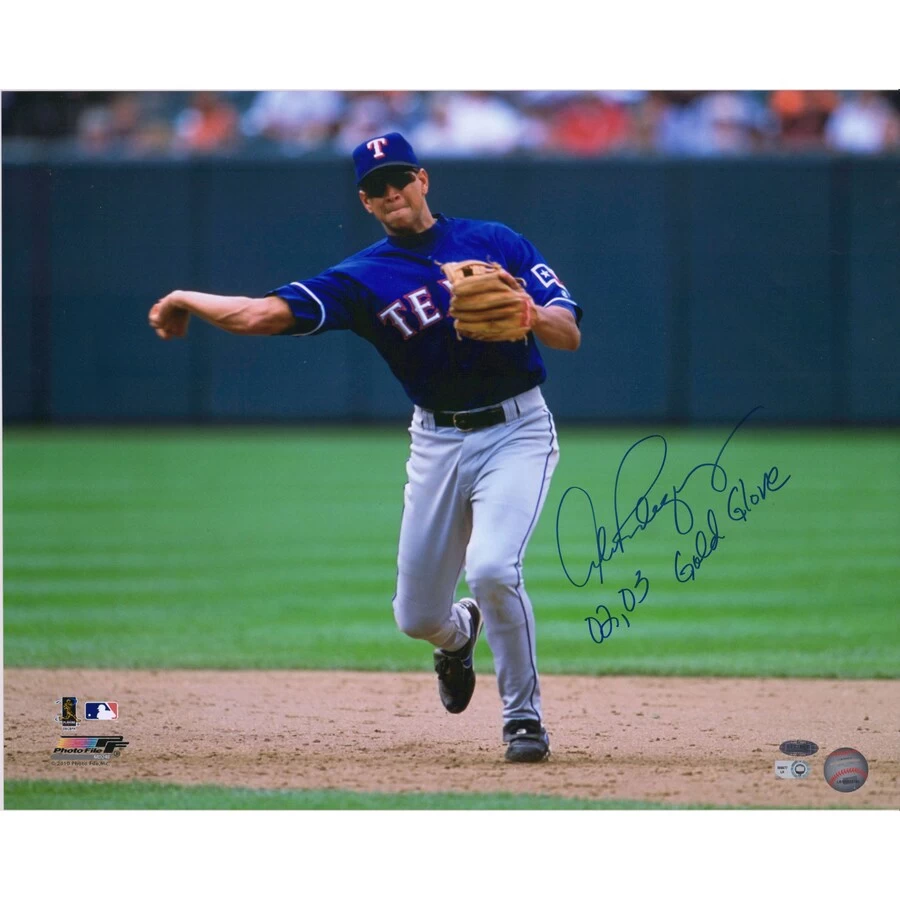 Autographed Texas Rangers Alex Rodriguez Fanatics Authentic 16" X 20" Throwing Photograph With "02, 03 Gold Glove" Inscription