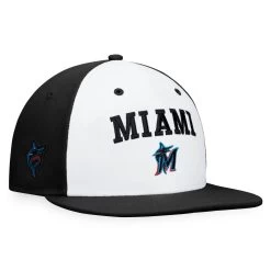 Men's Miami Marlins Fanatics Branded White/Black Iconic Color Blocked Fitted Hat