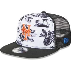 Men's New York Mets New Era White/Black Vacay 2.0 A-Frame Trucker 9FIFTY Snapback Hat