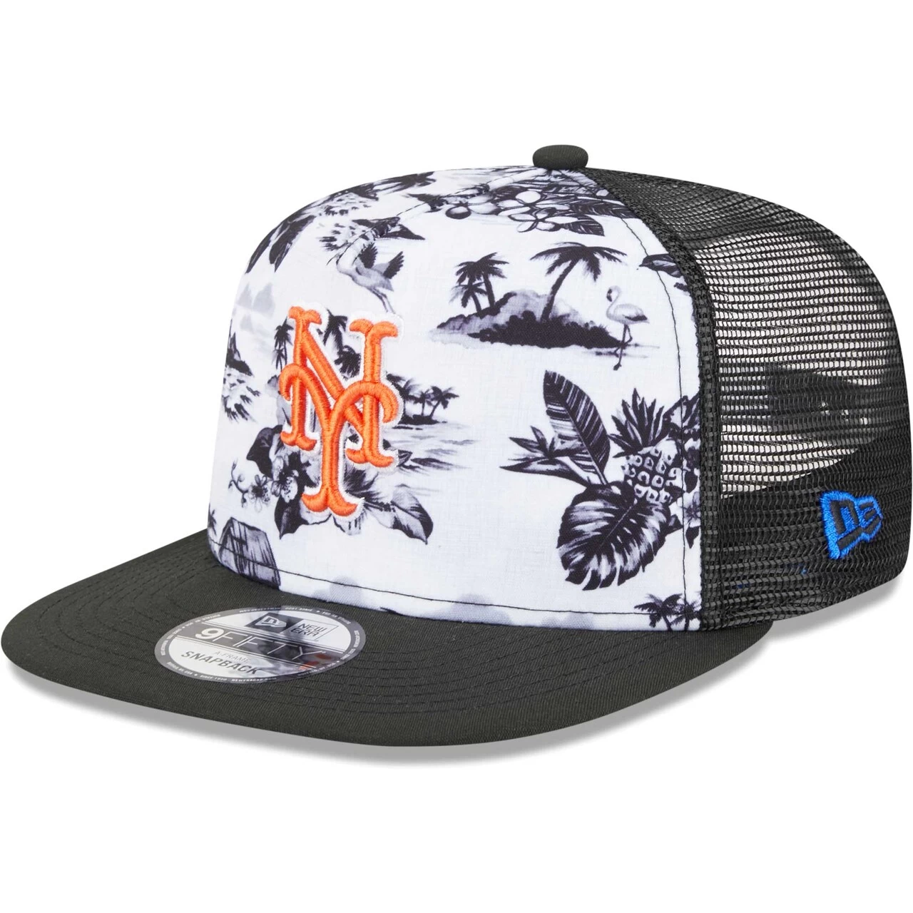 Men's New York Mets New Era White/Black Vacay 2.0 A-Frame Trucker 9FIFTY Snapback Hat