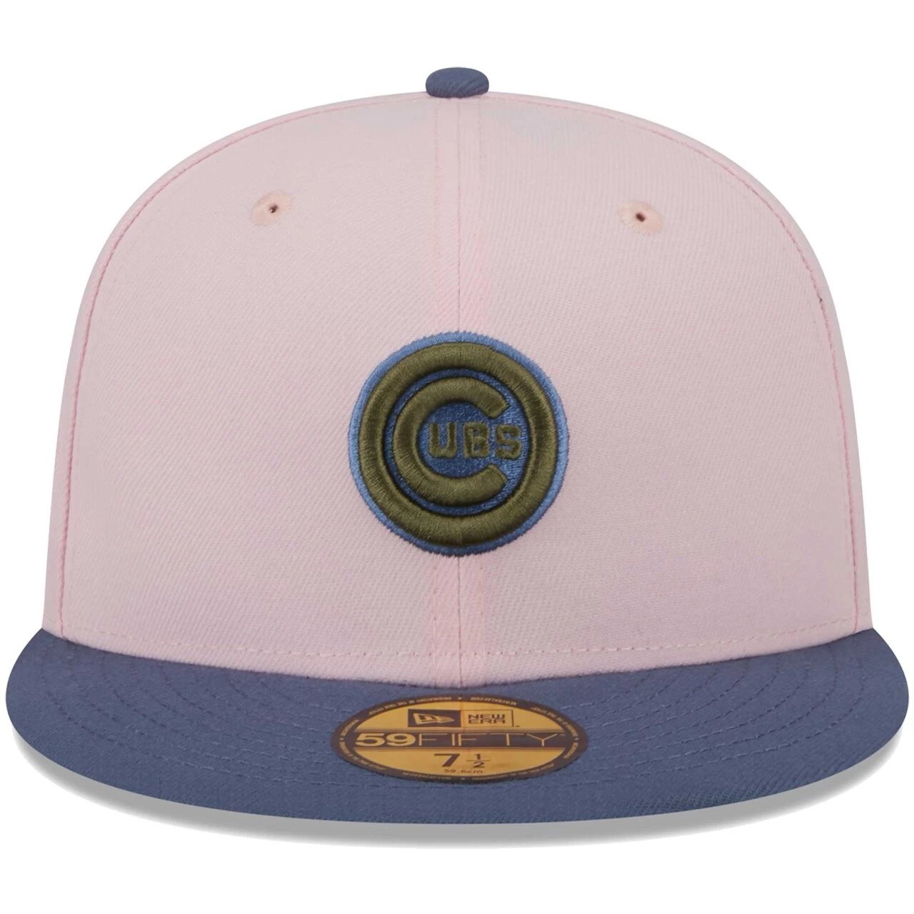 Men's Chicago Cubs New Era Pink/Blue Olive Undervisor 59FIFTY Fitted Hat - Image 2