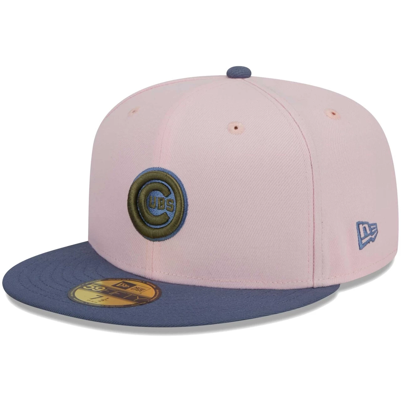 Men's Chicago Cubs New Era Pink/Blue Olive Undervisor 59FIFTY Fitted Hat - Image 3