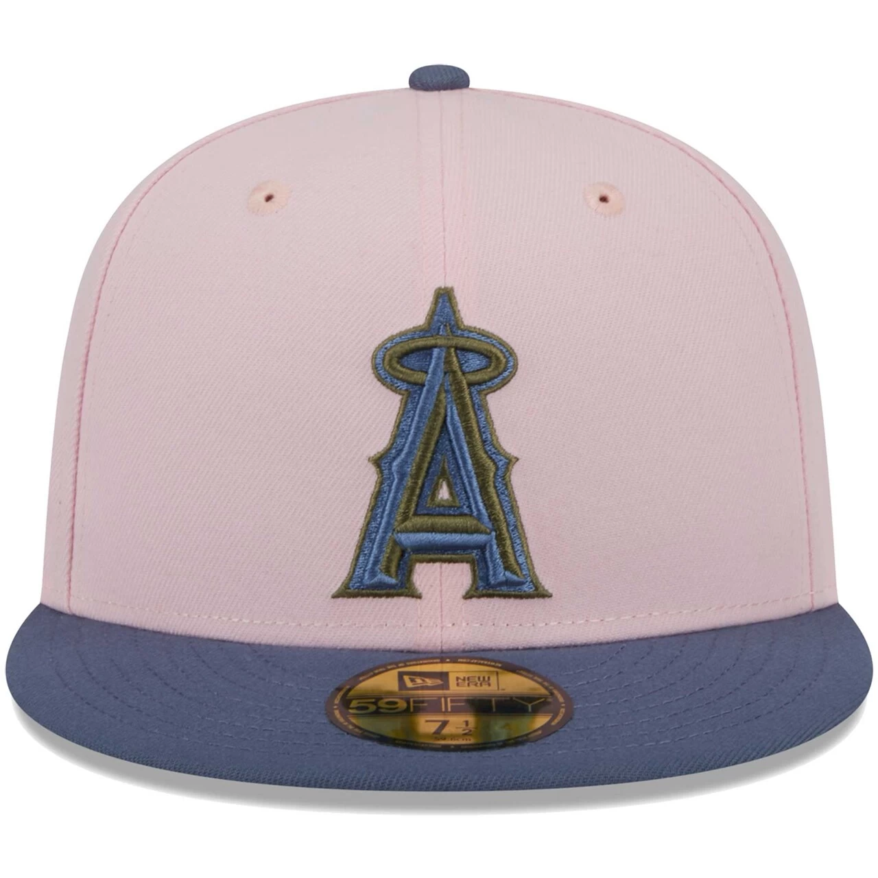 Men's Los Angeles Angels New Era Pink/Blue Olive Undervisor 59FIFTY Fitted Hat - Image 2