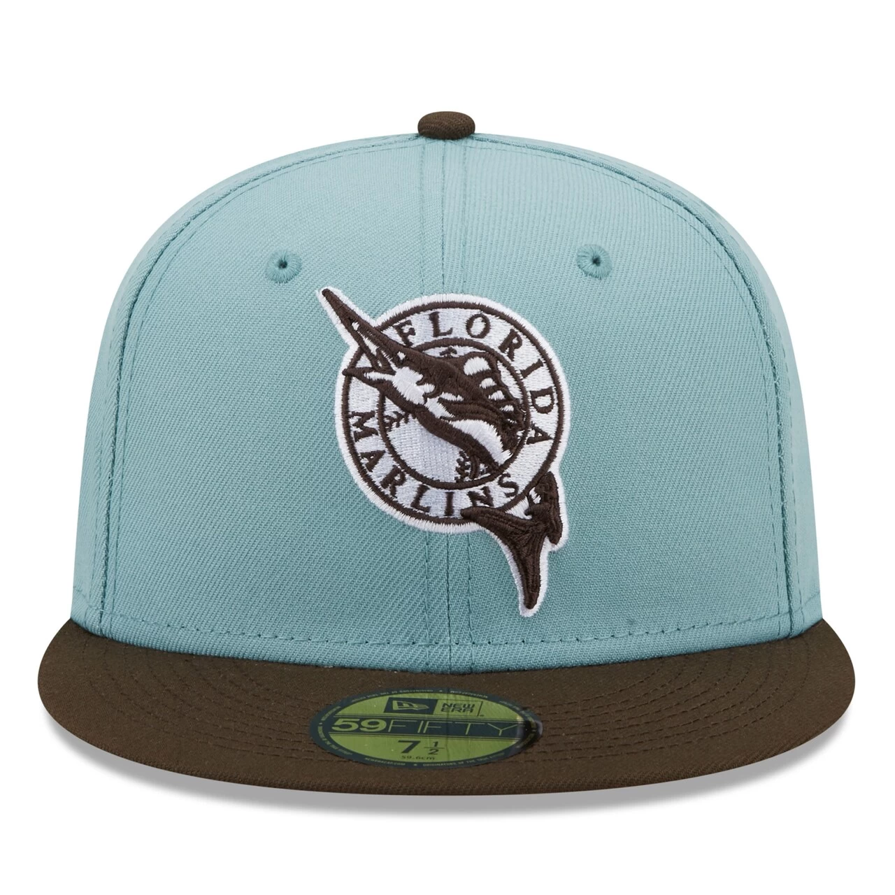 Men's Florida Marlins New Era Light Blue/Brown Cooperstown Collection 1997 World Series Beach Kiss 59FIFTY Fitted Hat - Image 2