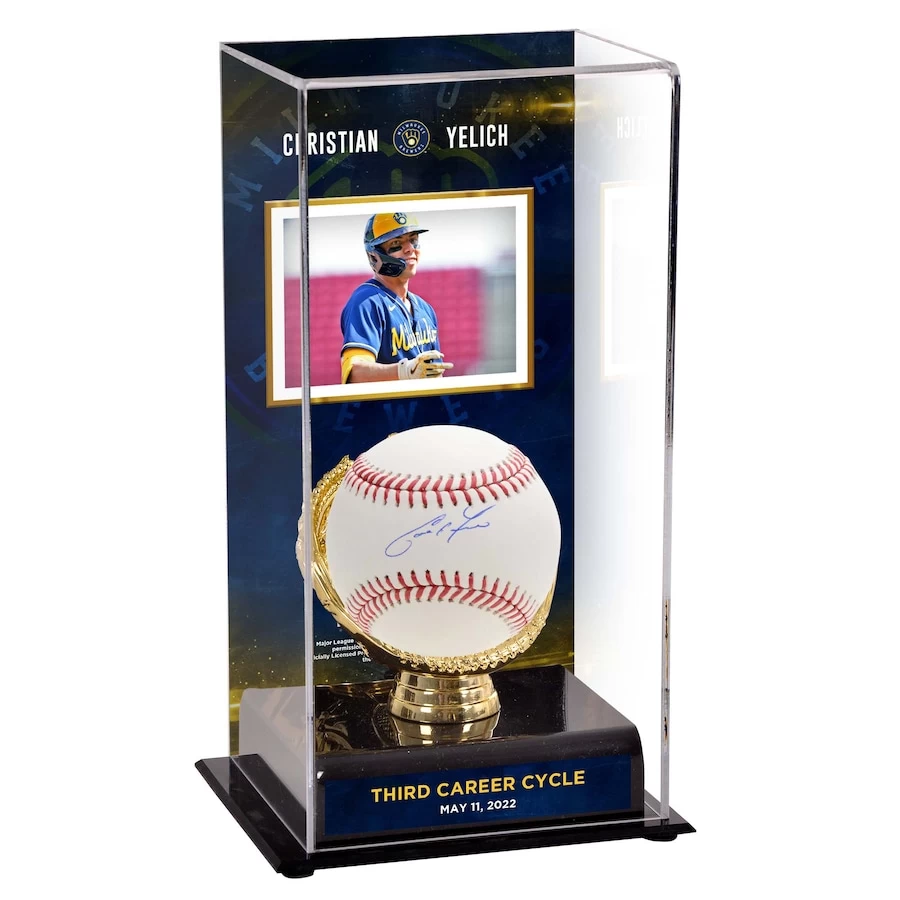 Autographed Milwaukee Brewers Christian Yelich Fanatics Authentic Baseball And 3rd Career Cycle Sublimated Display Case