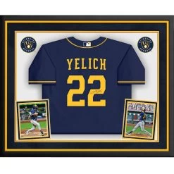 Autographed Milwaukee Brewers Christian Yelich Fanatics Authentic Deluxe Framed Blue Nike Replica Jersey