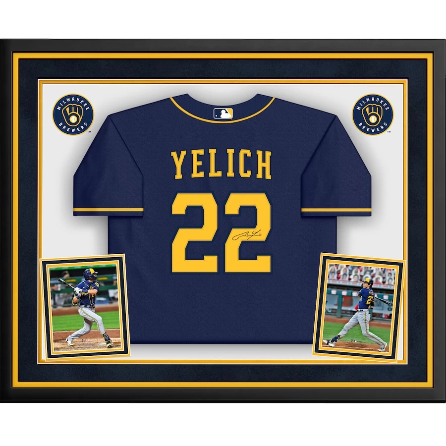 Autographed Milwaukee Brewers Christian Yelich Fanatics Authentic Deluxe Framed Blue Nike Replica Jersey