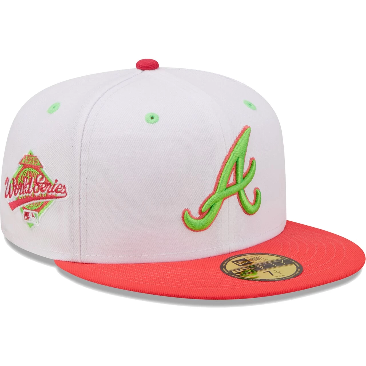 Men's Atlanta Braves New Era White/Coral 1995 World Series Strawberry Lolli 59FIFTY Fitted Hat