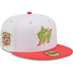 Men's Miami Marlins New Era White/Coral 25th Anniversary Strawberry Lolli 59FIFTY Fitted Hat