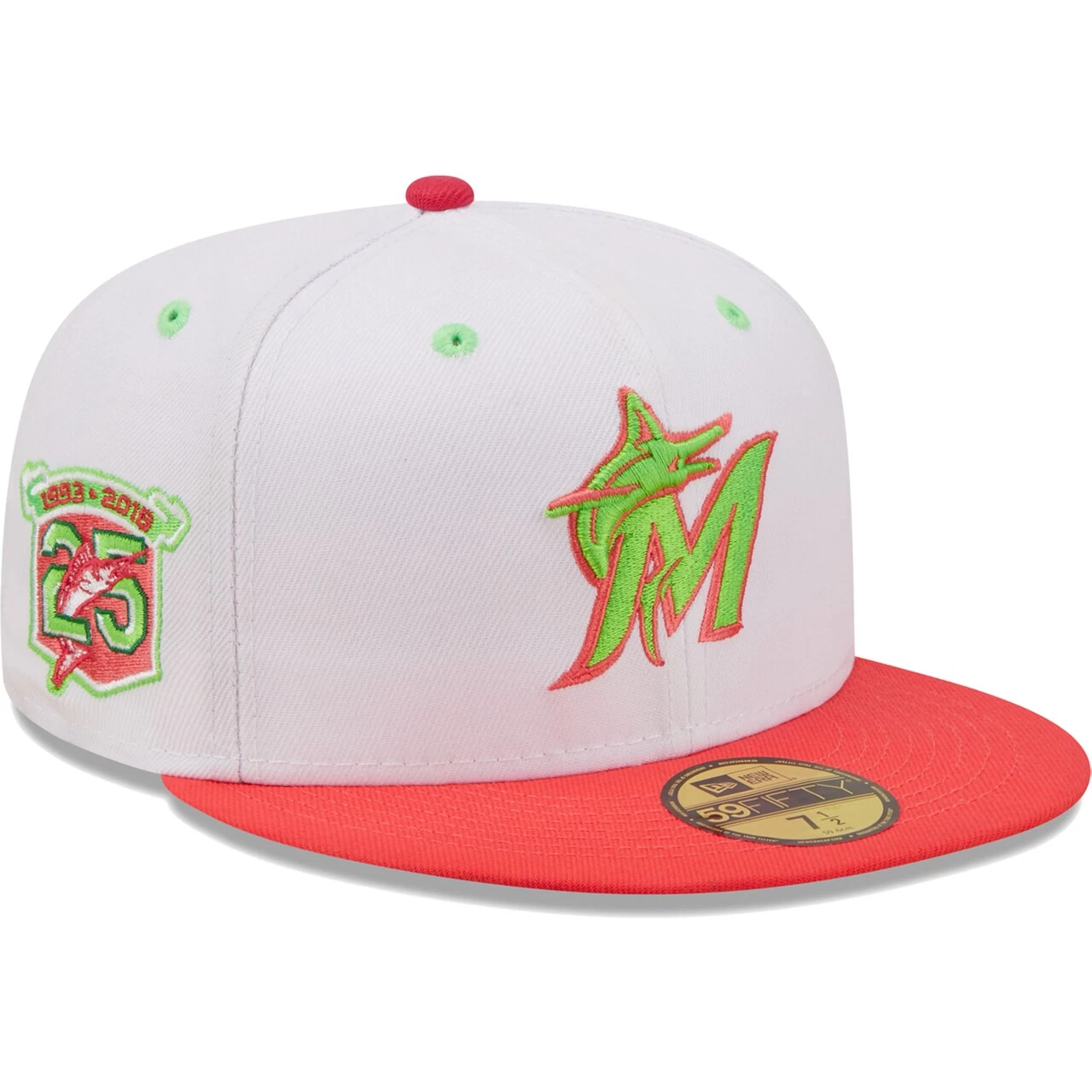 Men's Miami Marlins New Era White/Coral 25th Anniversary Strawberry Lolli 59FIFTY Fitted Hat