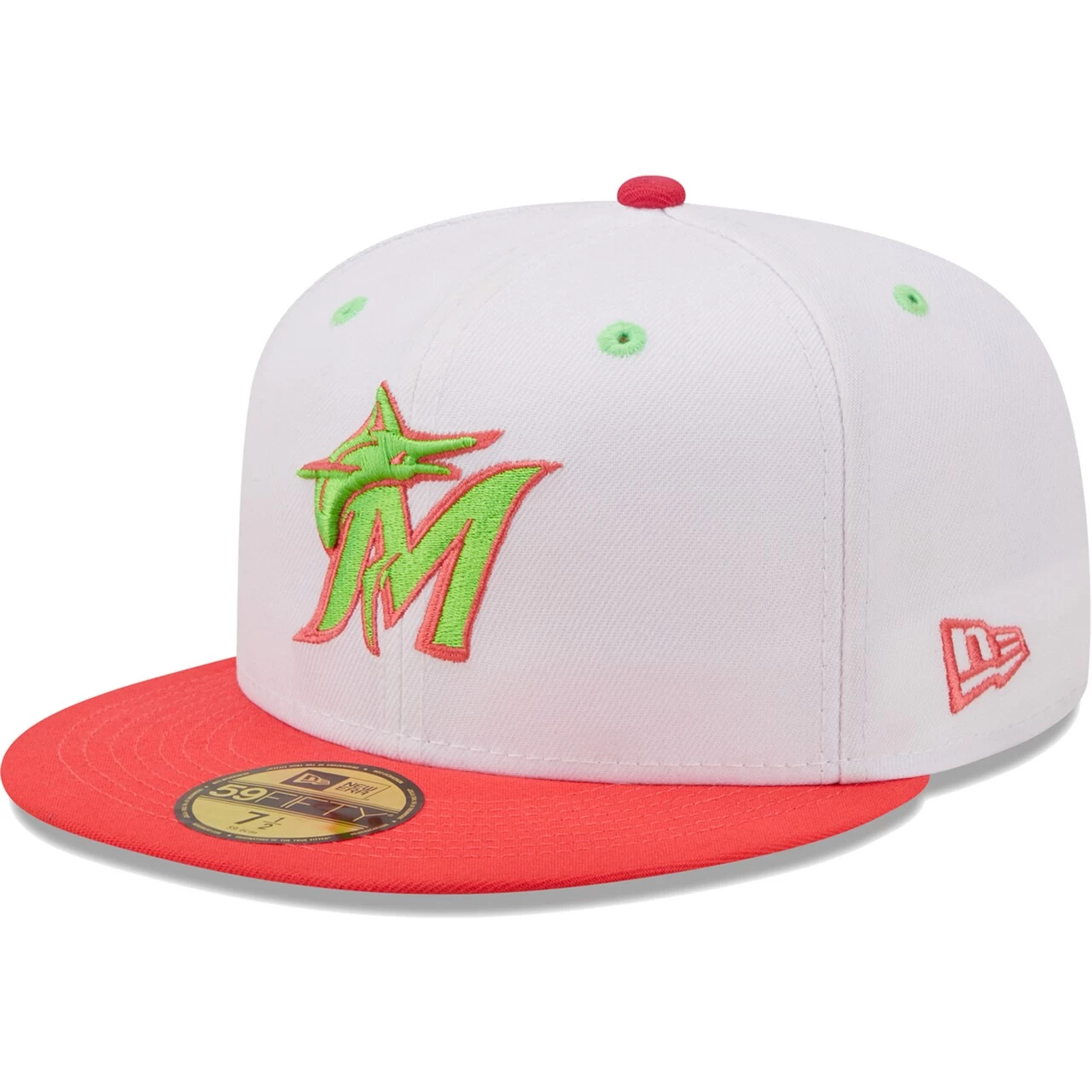 Men's Miami Marlins New Era White/Coral 25th Anniversary Strawberry Lolli 59FIFTY Fitted Hat - Image 3