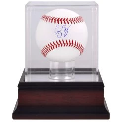 Autographed Texas Rangers Corey Seager Fanatics Authentic Baseball & Mahogany Baseball Display Case
