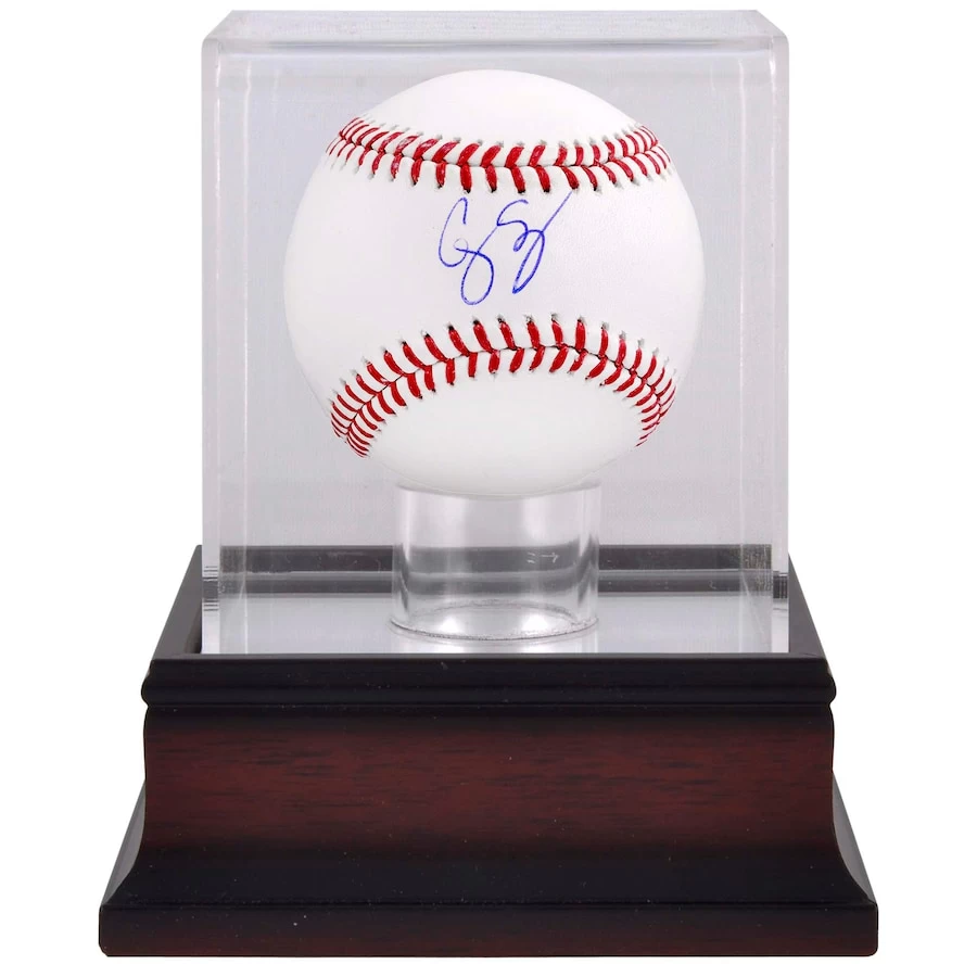 Autographed Texas Rangers Corey Seager Fanatics Authentic Baseball & Mahogany Baseball Display Case