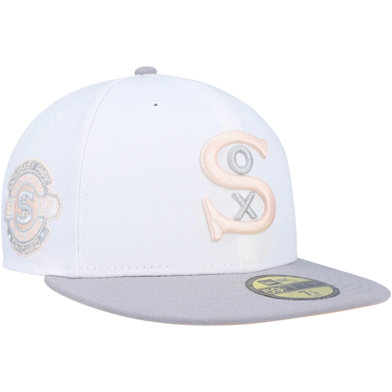 Men's Chicago White Sox New Era White/Gray 1917 World Series Side Patch Peach Undervisor 59FIFTY Fitted Hat