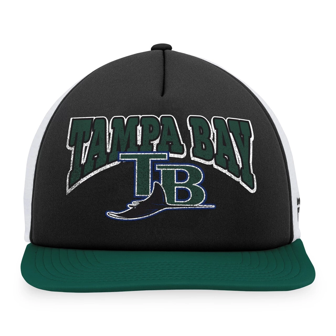 Men's Tampa Bay Rays Fanatics Branded Black/Green Heritage Foam Front Trucker Snapback Hat - Image 2