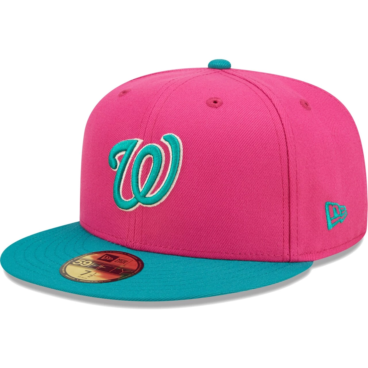 Men's Washington Nationals New Era Pink/Green Cooperstown Collection 2005 Inaugural Season Passion Forest 59FIFTY Fitted Hat - Image 3