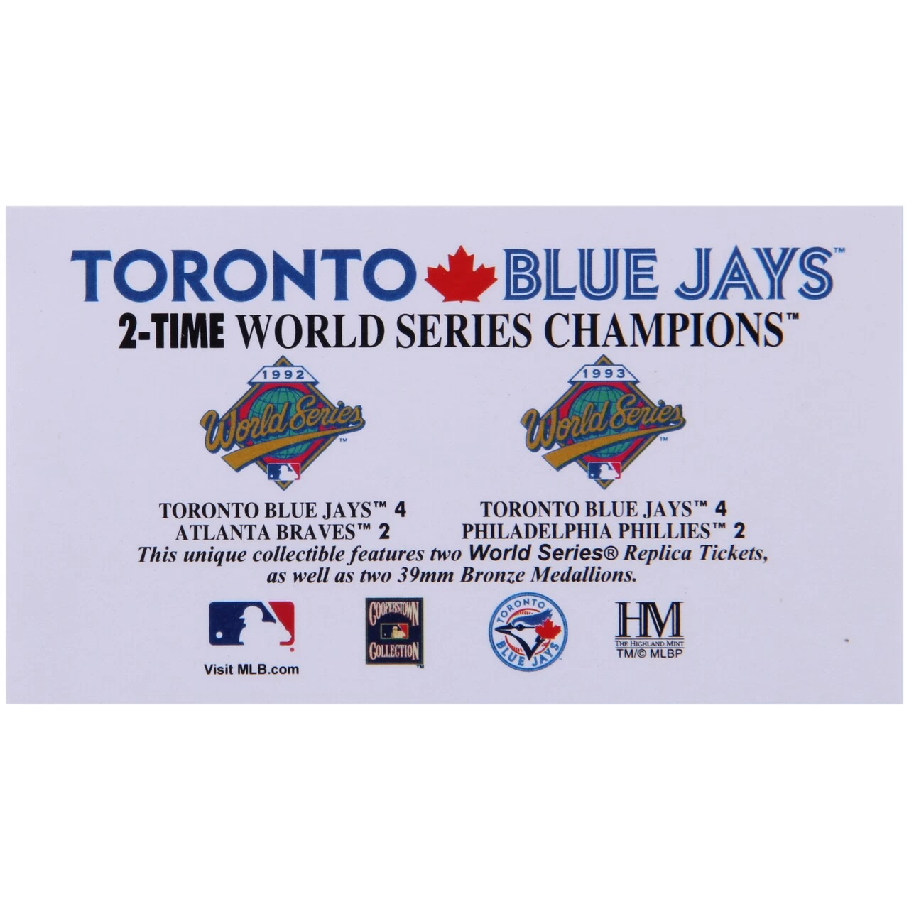 Toronto Blue Jays Highland Mint 13" X 13" World Series Ticket Collection - Image 2