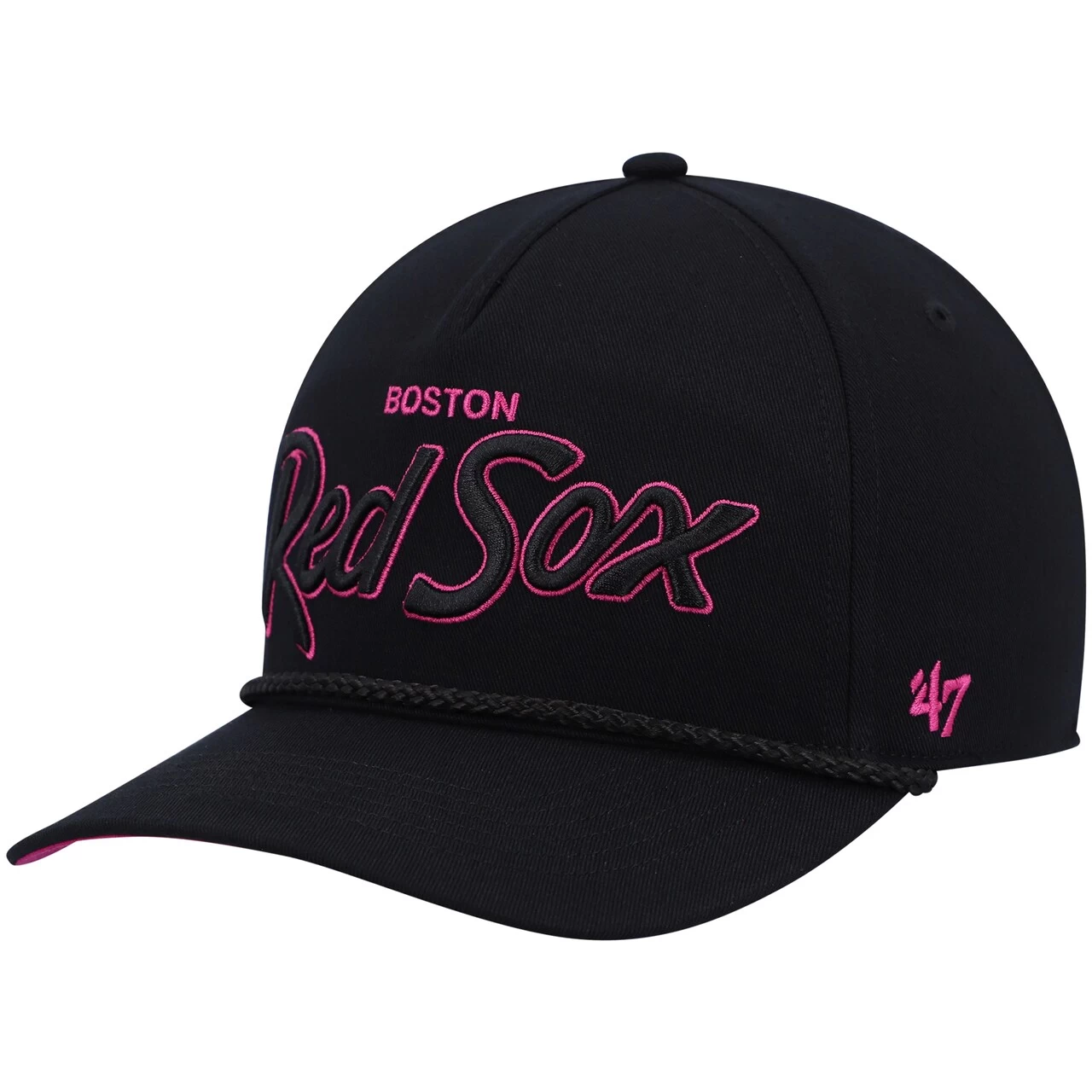 Men's Boston Red Sox '47 Black Hitch Orchid Undervisor Snapback Hat - Image 3