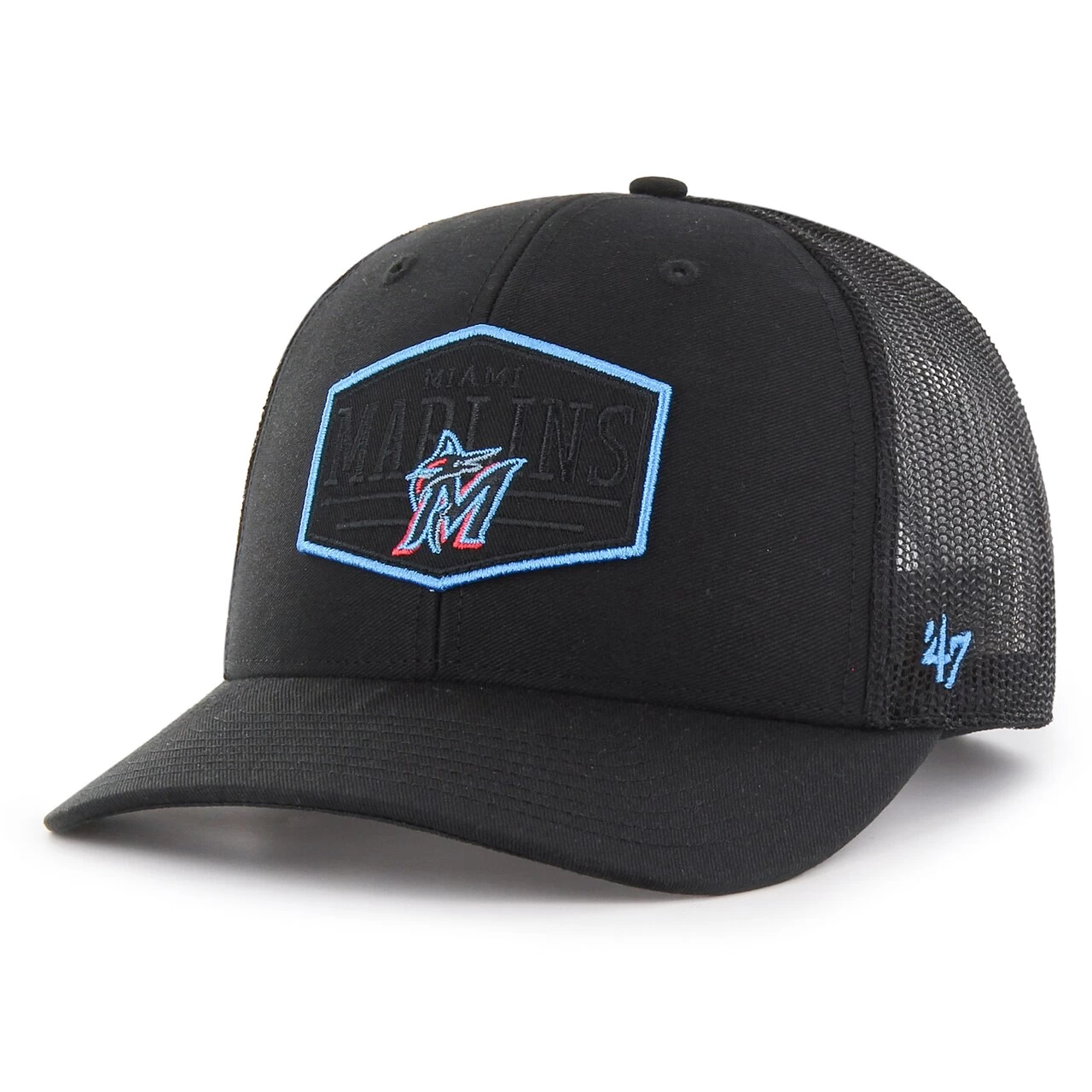 Men's Miami Marlins '47 Black Ridgeline Tonal Patch Trucker Adjustable Hat