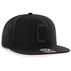 Men's Cleveland Guardians '47 Black On Black Sure Shot Captain Snapback Hat