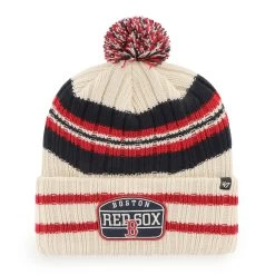 Men's Boston Red Sox '47 Natural Home Patch Cuffed Knit Hat With Pom