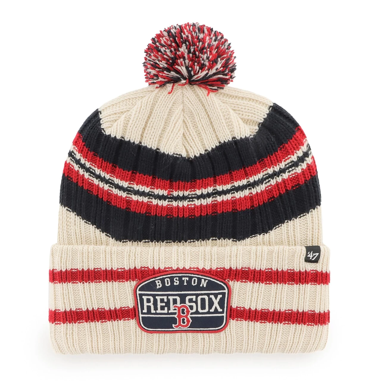 Men's Boston Red Sox '47 Natural Home Patch Cuffed Knit Hat With Pom