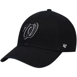 Men's Washington Nationals '47 Black On Black Logo Clean Up Adjustable Hat
