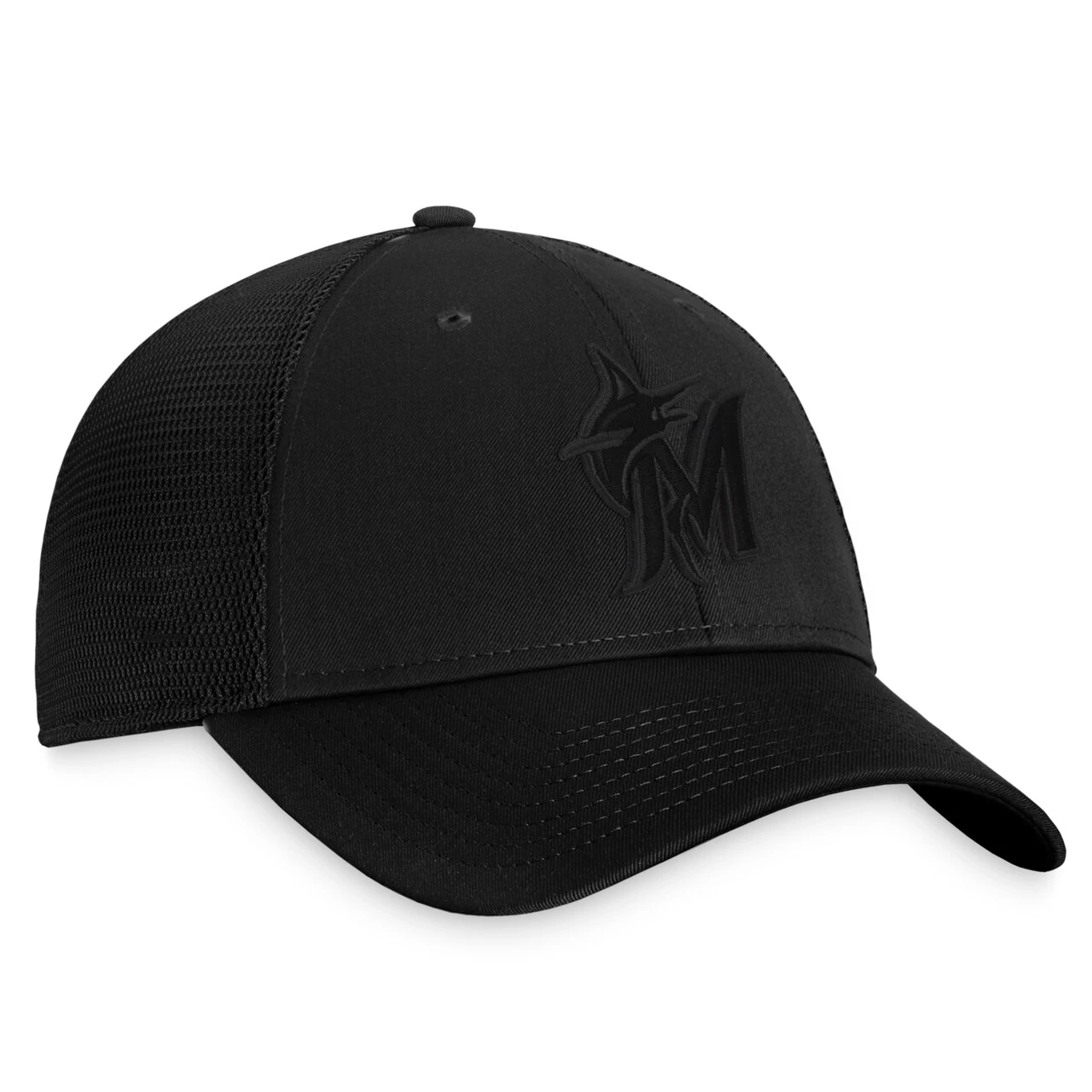 Men's Miami Marlins Fanatics Branded Black Blackout Trucker Snapback Hat - Image 3