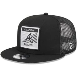 Men's Atlanta Braves New Era Black Scratch Squared Trucker 9FIFTY Snapback Hat