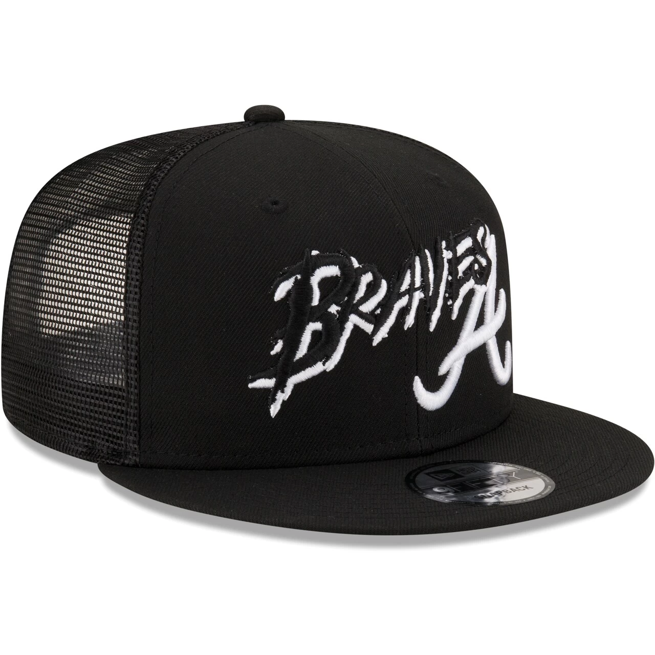 Men's Atlanta Braves New Era Black Street Trucker 9FIFTY Snapback Hat - Image 3