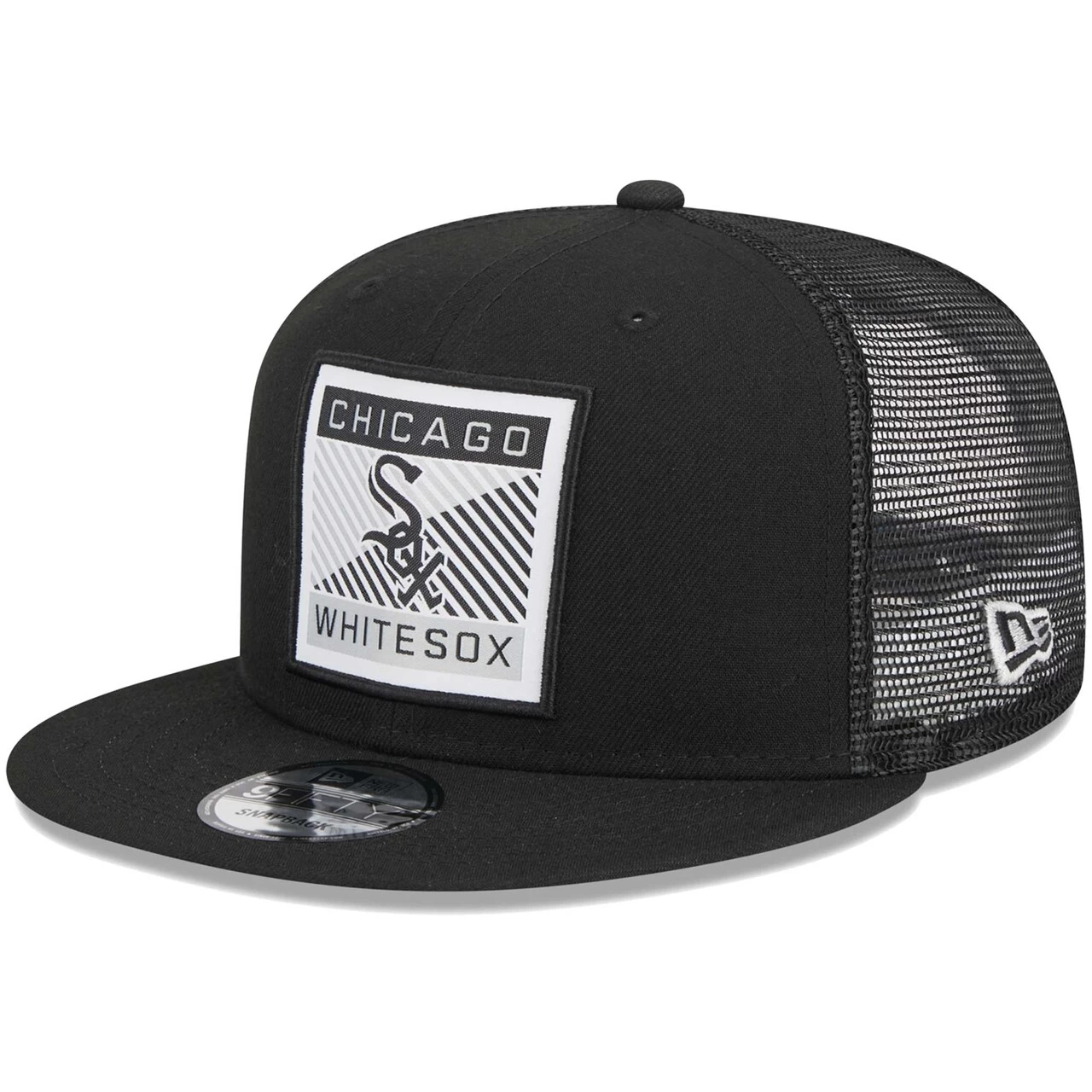 Men's Chicago White Sox New Era Black Scratch Squared Trucker 9FIFTY Snapback Hat