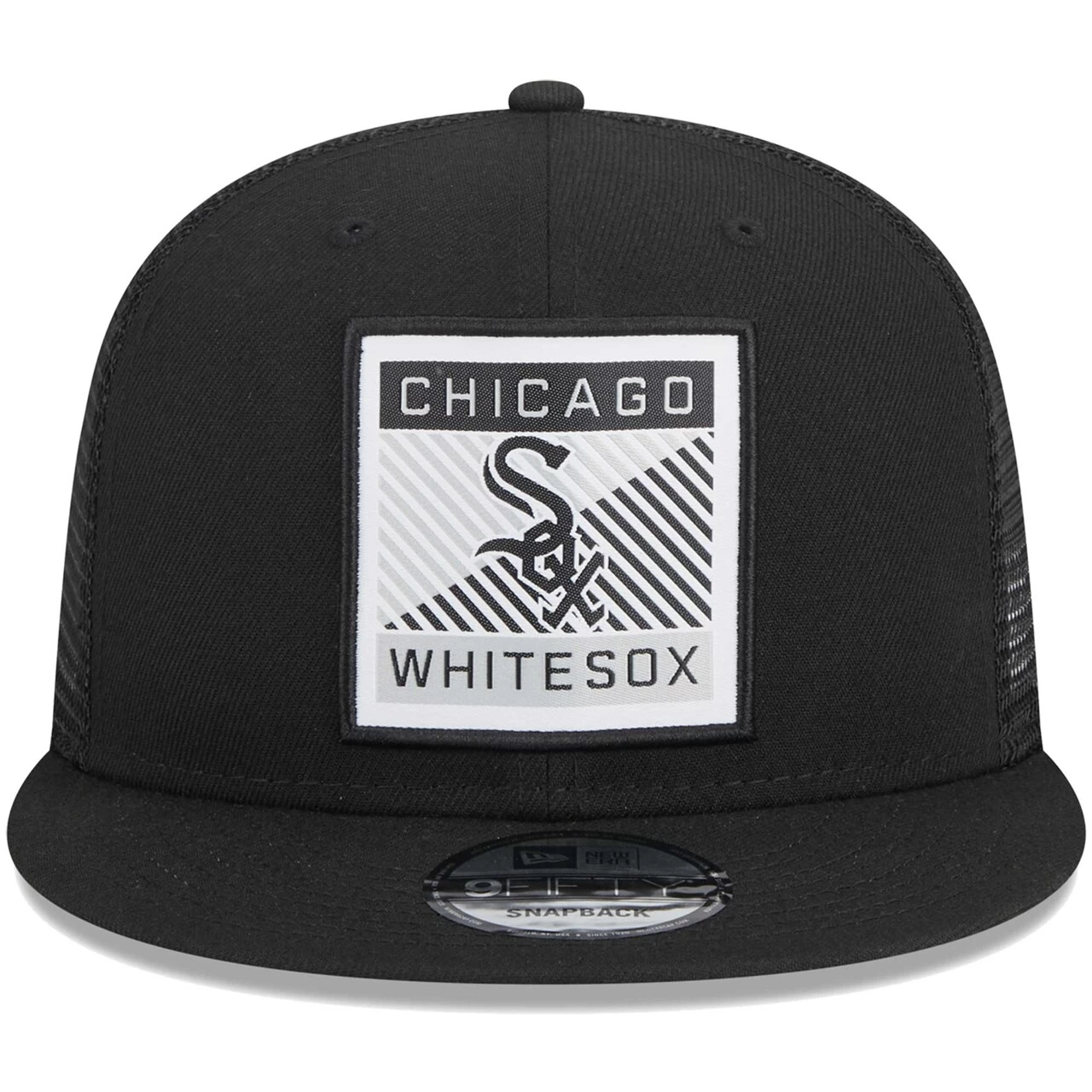 Men's Chicago White Sox New Era Black Scratch Squared Trucker 9FIFTY Snapback Hat - Image 2
