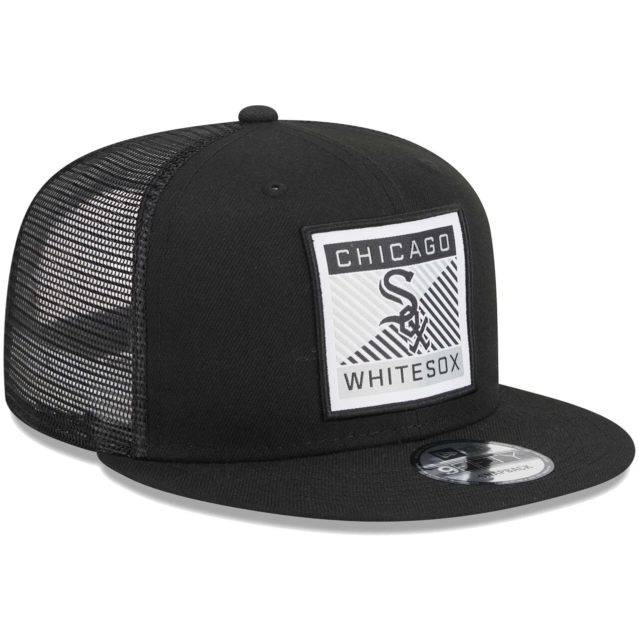 Men's Chicago White Sox New Era Black Scratch Squared Trucker 9FIFTY Snapback Hat - Image 3