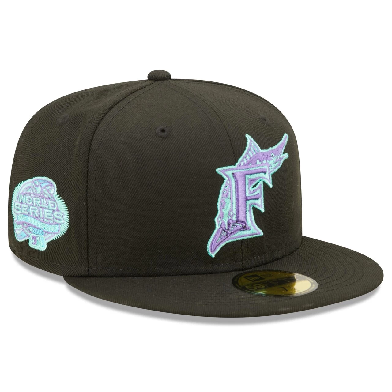Men's Florida Marlins New Era Black 2003 World Series Black Light 59FIFTY Fitted Hat