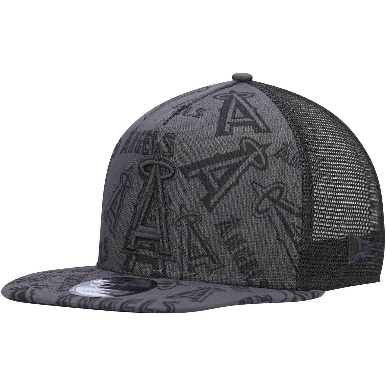 Men's Los Angeles Angels New Era Black Repeat A-Frame 9FIFTY Trucker Snapback Hat