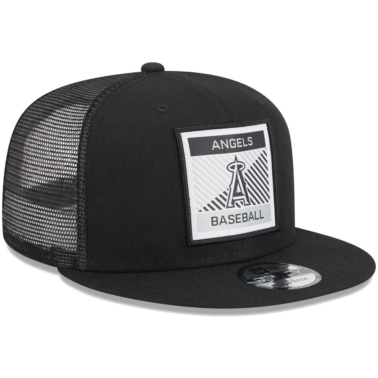 Men's Los Angeles Angels New Era Black Scratch Squared Trucker 9FIFTY Snapback Hat - Image 3