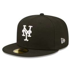 Men's New York Mets New Era Black Team Logo 59FIFTY Fitted Hat