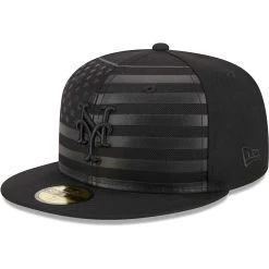 Men's New York Mets New Era Black Tonal Flag 59FIFTY Fitted Hat
