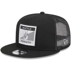 Men's Seattle Mariners New Era Black Scratch Squared Trucker 9FIFTY Snapback Hat