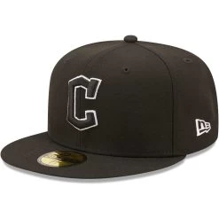 Men's Cleveland Guardians New Era Black On Black Dub 59FIFTY Fitted Hat