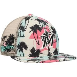 Men's Miami Marlins New Era Natural Retro Beachin' Trucker 9FIFTY Snapback Hat