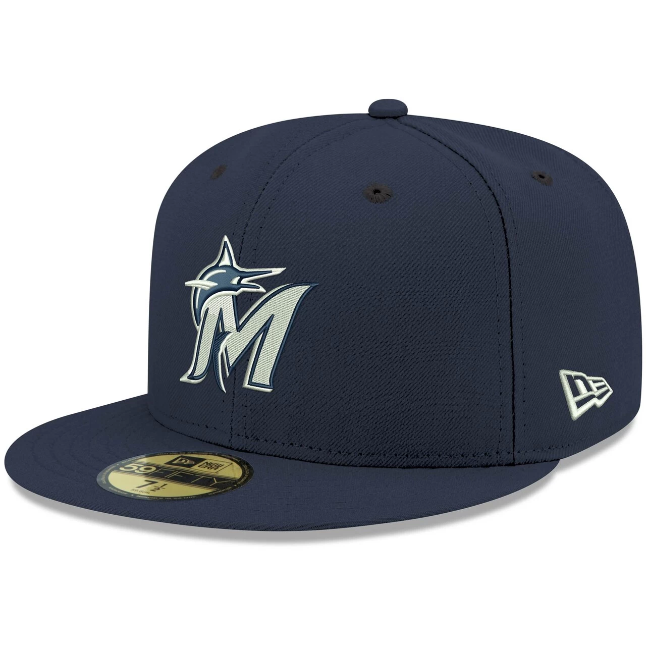 Men's Miami Marlins New Era Navy White Logo 59FIFTY Fitted Hat