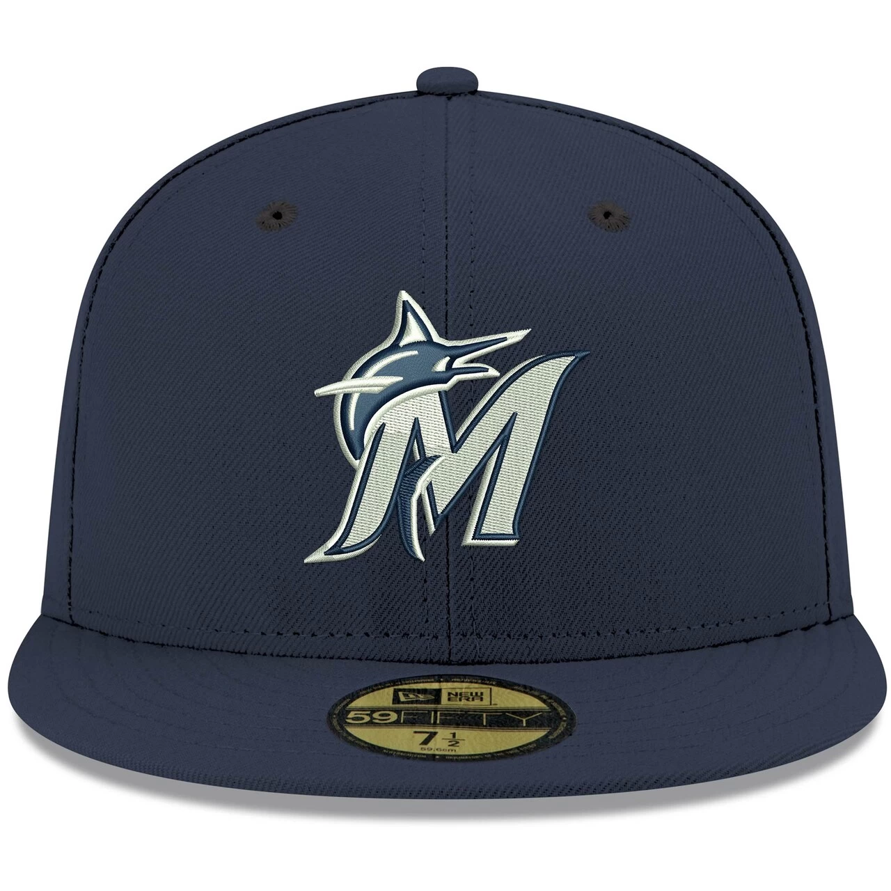 Men's Miami Marlins New Era Navy White Logo 59FIFTY Fitted Hat - Image 2