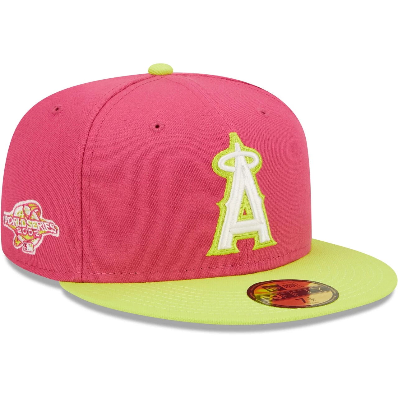 Men's Los Angeles Angels New Era Pink 2002 World Series Champions Beetroot Cyber 59FIFTY Fitted Hat