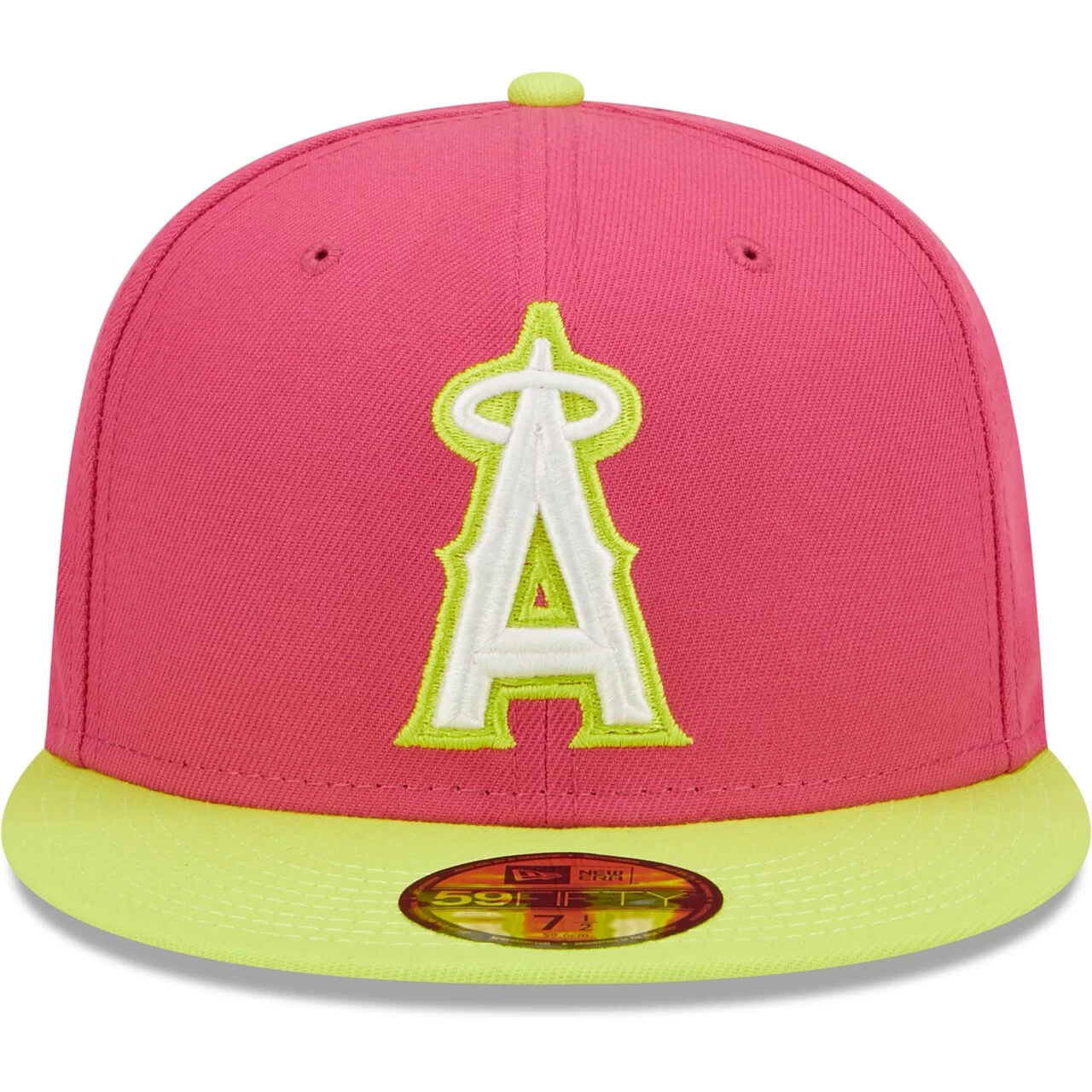 Men's Los Angeles Angels New Era Pink 2002 World Series Champions Beetroot Cyber 59FIFTY Fitted Hat - Image 2