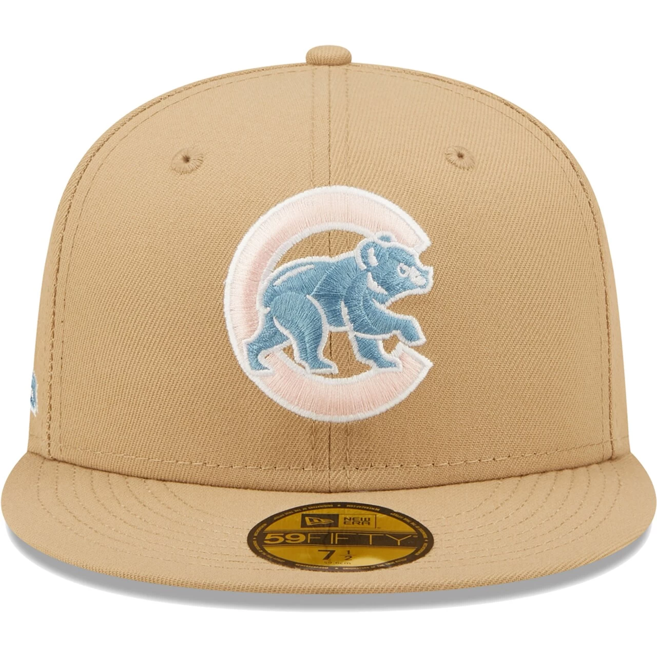 Men's Chicago Cubs New Era Tan 100 Years At Wrigley Field Sky Blue Undervisor 59FIFTY Fitted Hat - Image 2