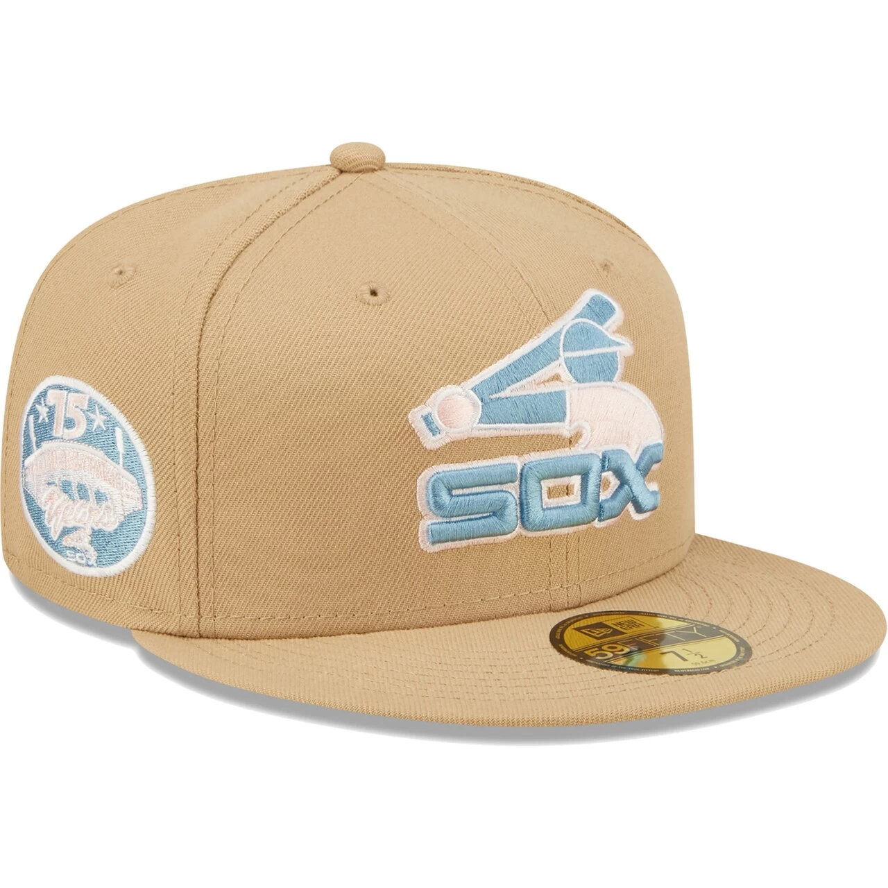 Men's Chicago White Sox New Era Tan 75th Anniversary Of Comiskey Park Sky Blue Undervisor 59FIFTY Fitted Hat