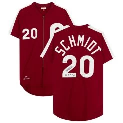 Autographed Philadelphia Phillies Mike Schmidt Fanatics Authentic Burgundy Mitchell & Ness Authentic Jersey With "80, 81, 86 NL MVP" Inscription