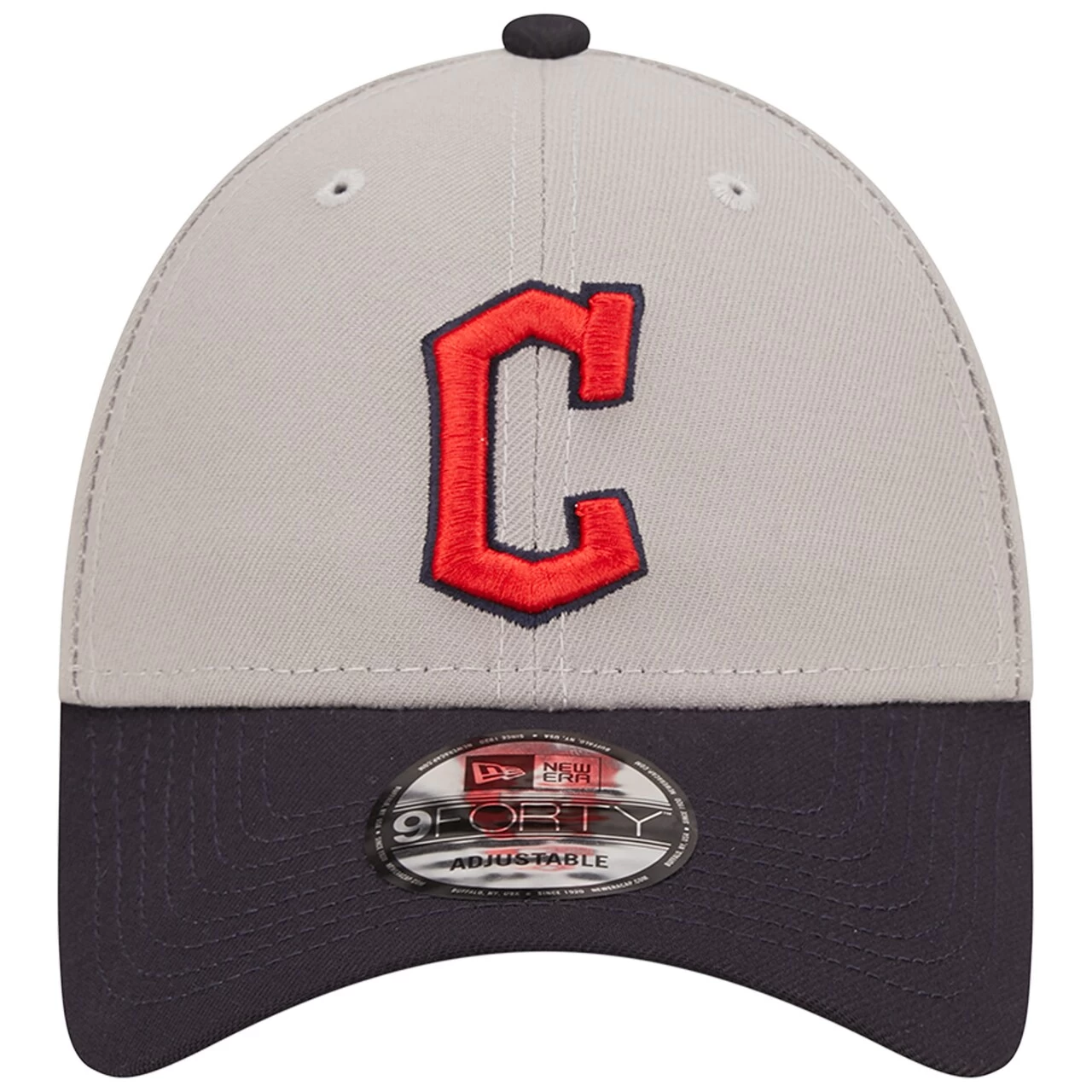 Men's Cleveland Guardians New Era Gray/Navy League 9FORTY Adjustable Hat - Image 2